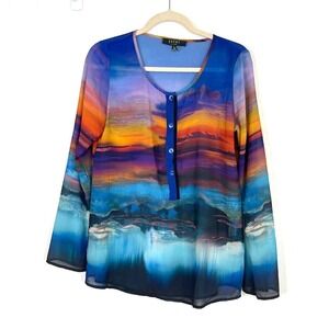 Poeme By Citron Womens Size M Blouse Art To‎ Wear Button Lightweight Colorful